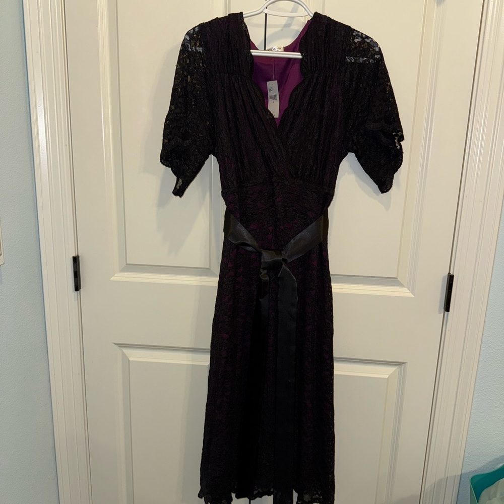 Kiyonna Black Lace Dress with Purple Lining